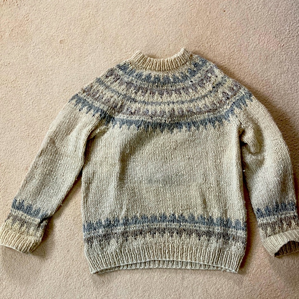 Hand-Knit Cream & Gray Yoke Sweater